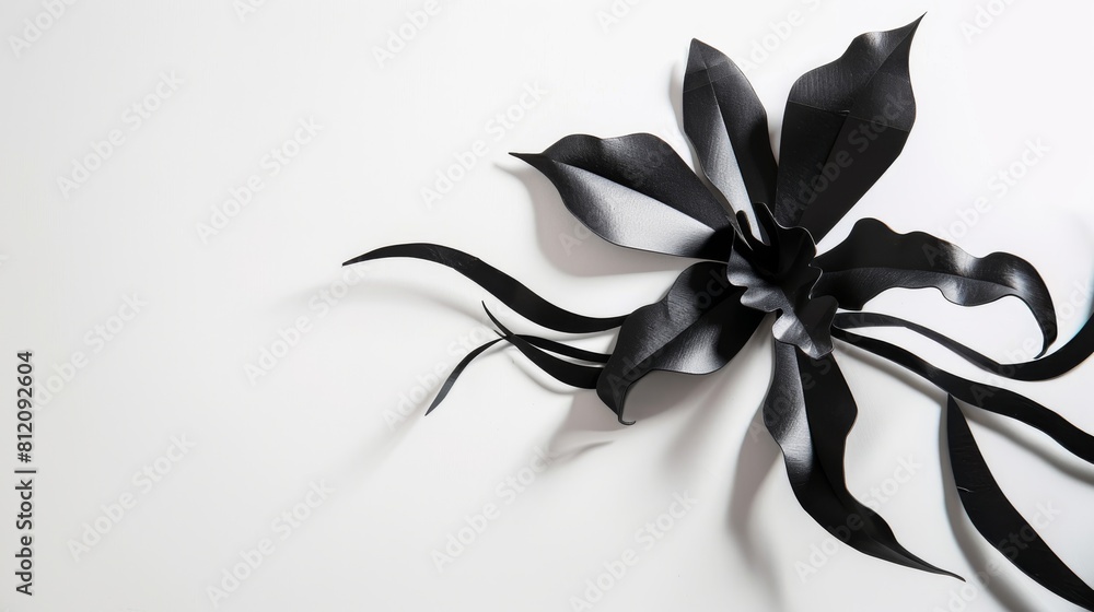 custom made wallpaper toronto digitalAbstract representation of a black orchid made from paper, featuring dark, flowing petals against a stark white background, with copy space, highlighting the blend of geometric and organic forms