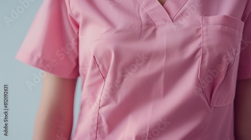 Closeup of a medical personnel s torso in old rose scrubs, perfect for use in healthcare advertising with a focus on patient comfort © kitidach