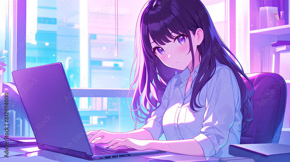 formal office girl working in front of her laptop, 2d office formal office girl working in front of her laptop, 2d office