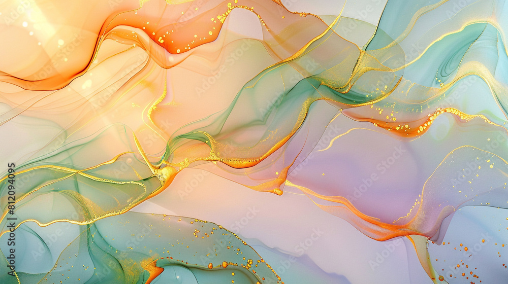 Fototapeta premium Natural luxury abstract fluid art painting in alcohol ink technique. Tender and dreamy