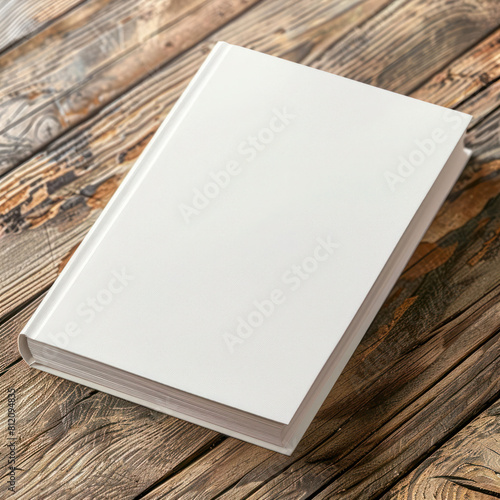 Notebook cover mockup, Mock up with white closed notebook on wooden table