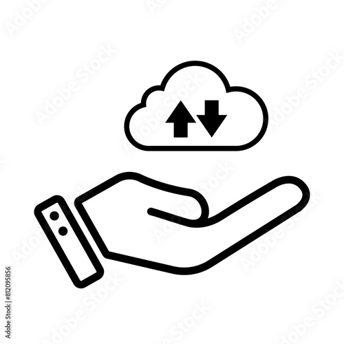 Digital cloud icon in hand Synchronization Data transmission, uploading or downloading data