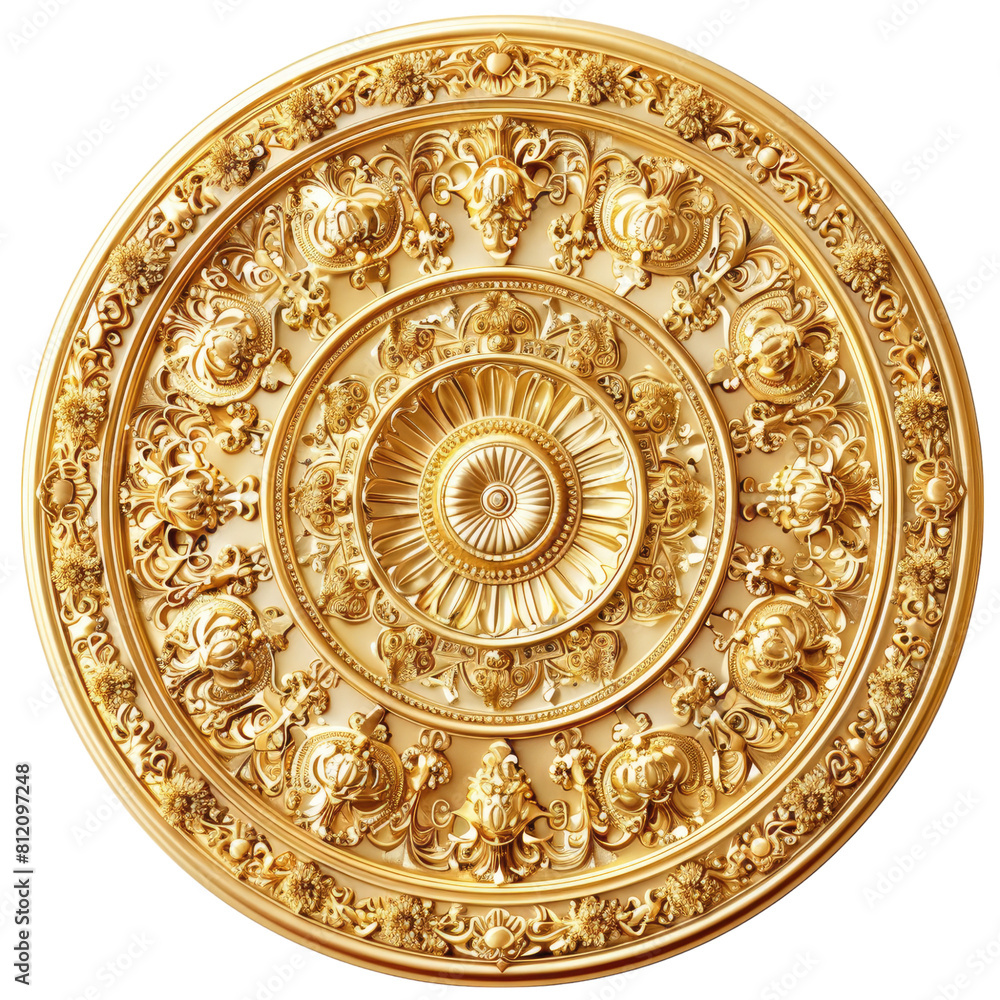 Gold ornate ceiling isolated on transparent background