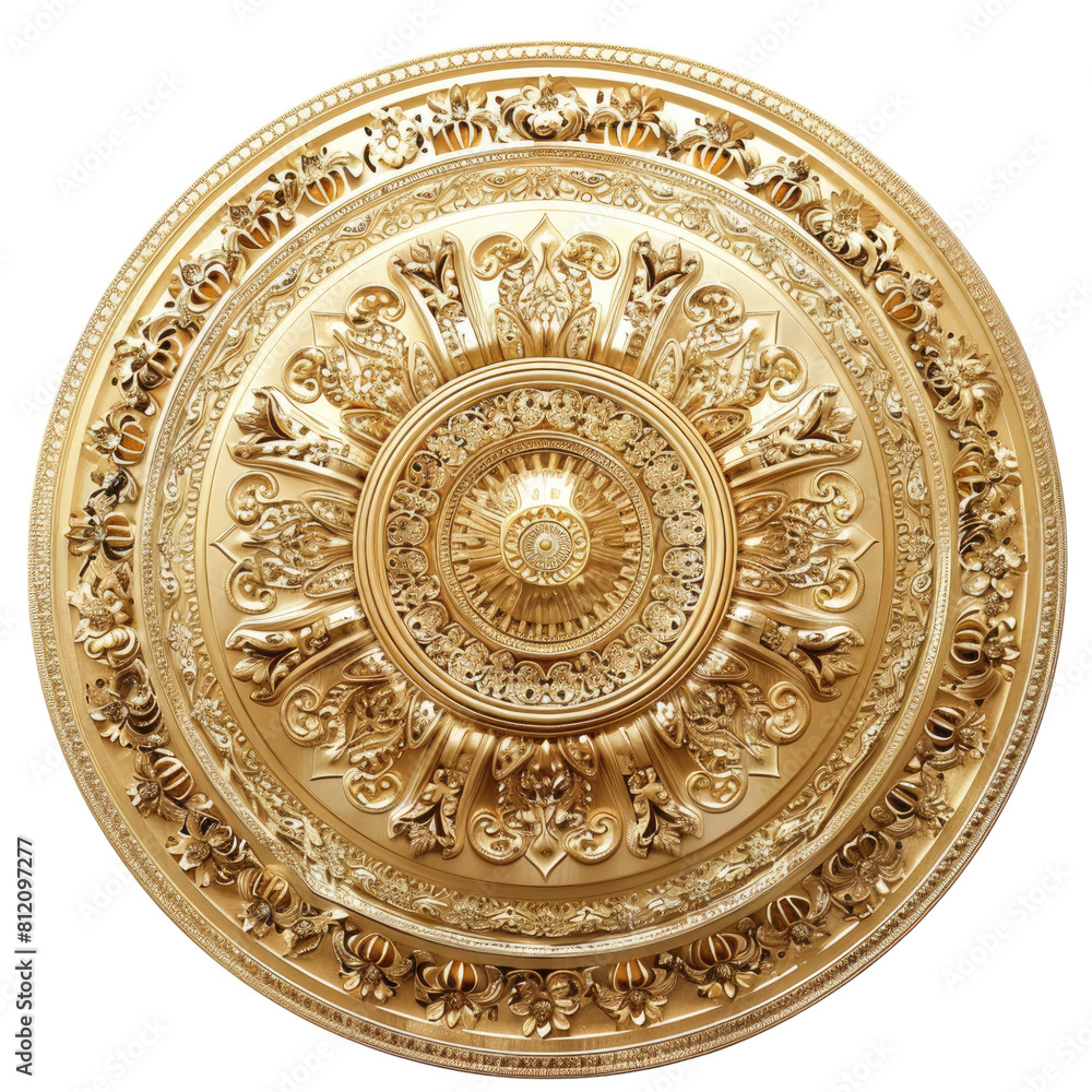 Gold ornate ceiling isolated on transparent background