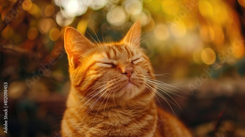 A cat with a happy, content expression, looking like its smiling