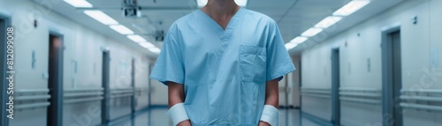 Focused shot of a patient in a clean light blue hospital gown, showcasing the standard attire for comfort in medical facilities