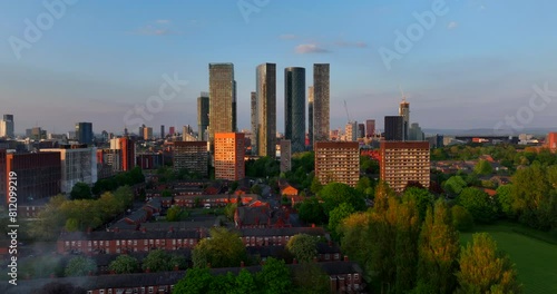 Wallpaper Mural Aerial video of Manchester skyline at Sunset  Torontodigital.ca