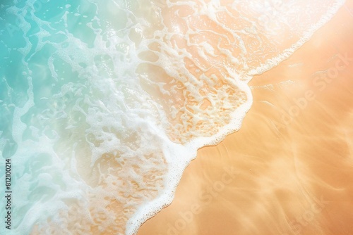 Sea wave on sandy beach background, Top view with copy space