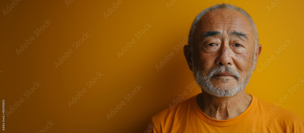 Old man with white beard and orange shirt. Generative AI