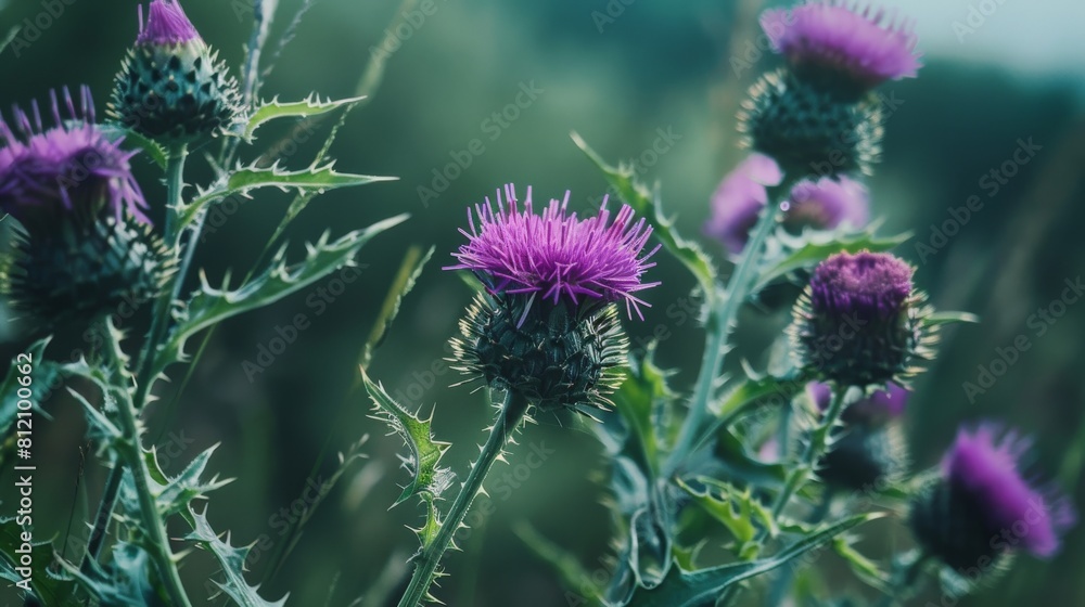 Obraz premium Milk thistle is a flowering plant of the daisy family