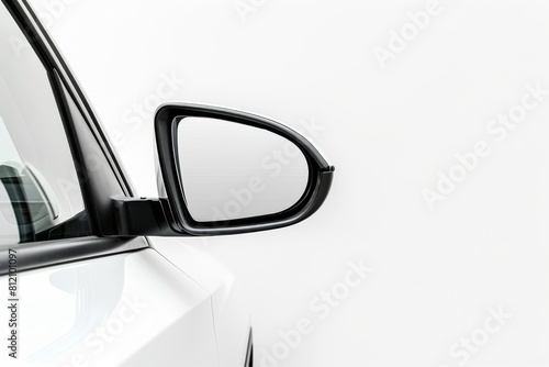 Side view of a car's wing mirror against a clean white background, highlighting the sleek design. Created with Generative AI