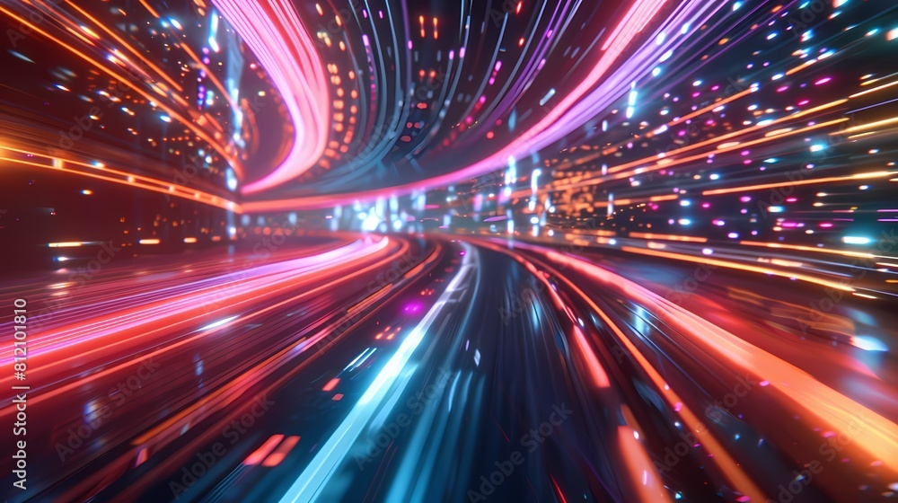 Zooming through a vibrant digital data tunnel Zooming through a vibrant digital data tunnel