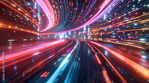 Zooming through a vibrant digital data tunnel