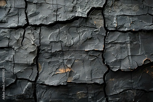 Dark black texture of wooden wall with rough surface photo