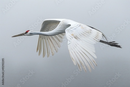 The Red-crowned crane, Grus japonensis, in flight photo