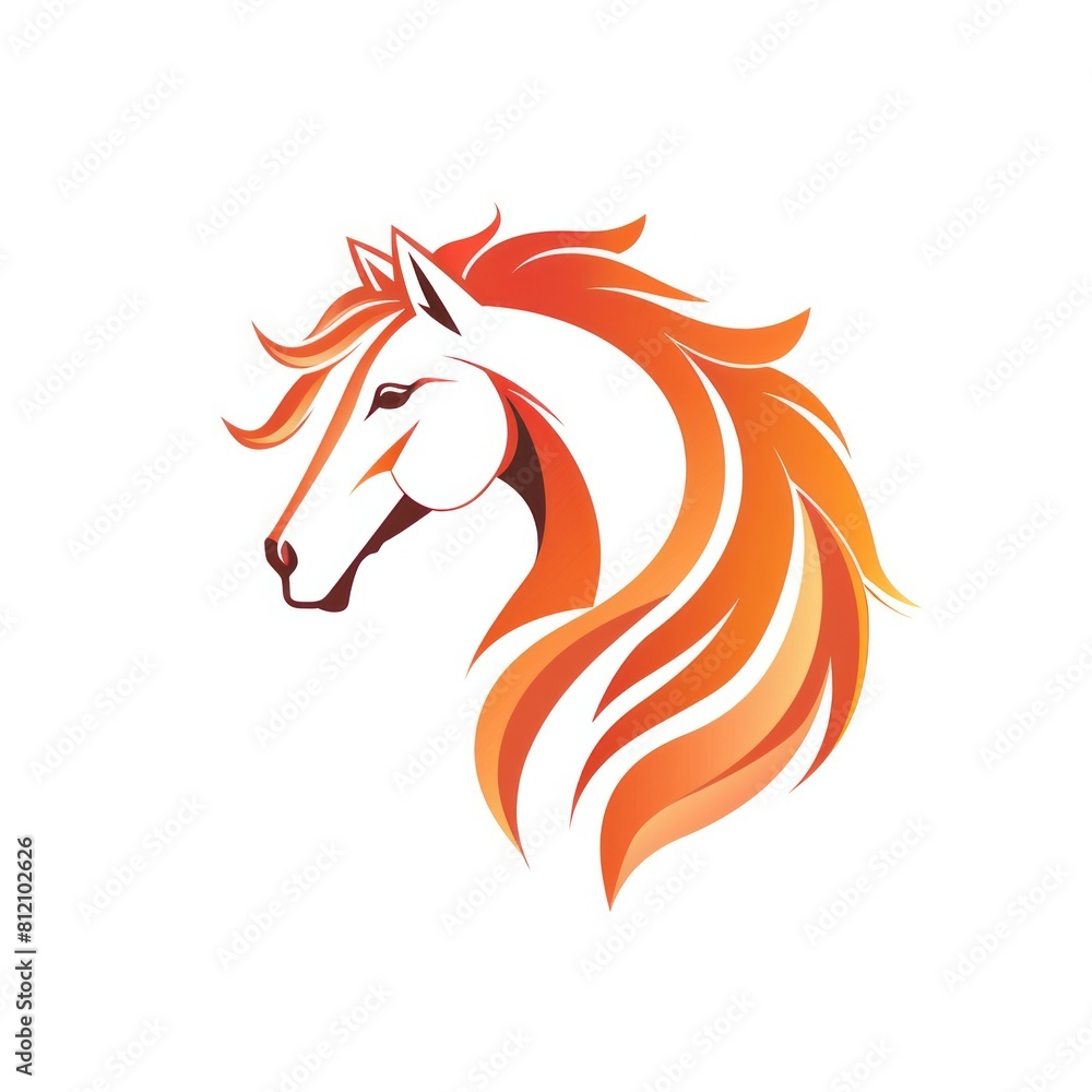 Logo head of a red horse with a lush mane on a white background, simple and flat design. Logo head of a red horse with a lush mane on a white background, simple and flat design.