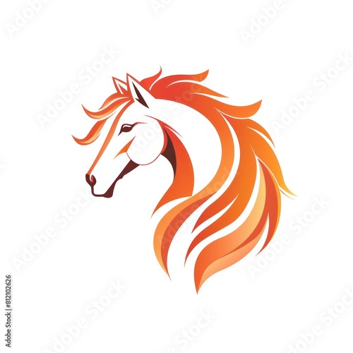 Logo head of a red horse with a lush mane on a white background  simple and flat design.