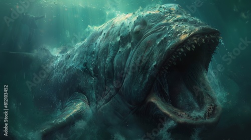 A terrifying sea monster with sharp teeth and a long, slimy body.