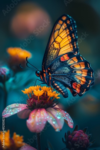 A butterfly is sitting on top of some flowers.