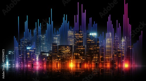 market stock graph and information with city light