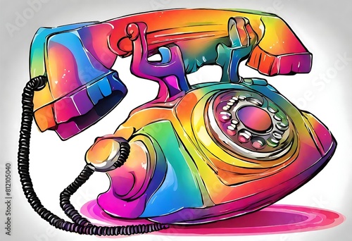 Retro phone, colorful phone, red, yellow, blue, pink Retro phone, colorful phone, red, yellow, blue, pink, green and old vintage phone.

 photo