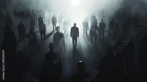abstract crowd manipulation concept with dark silhouette among shadowy figures concept illustration photo