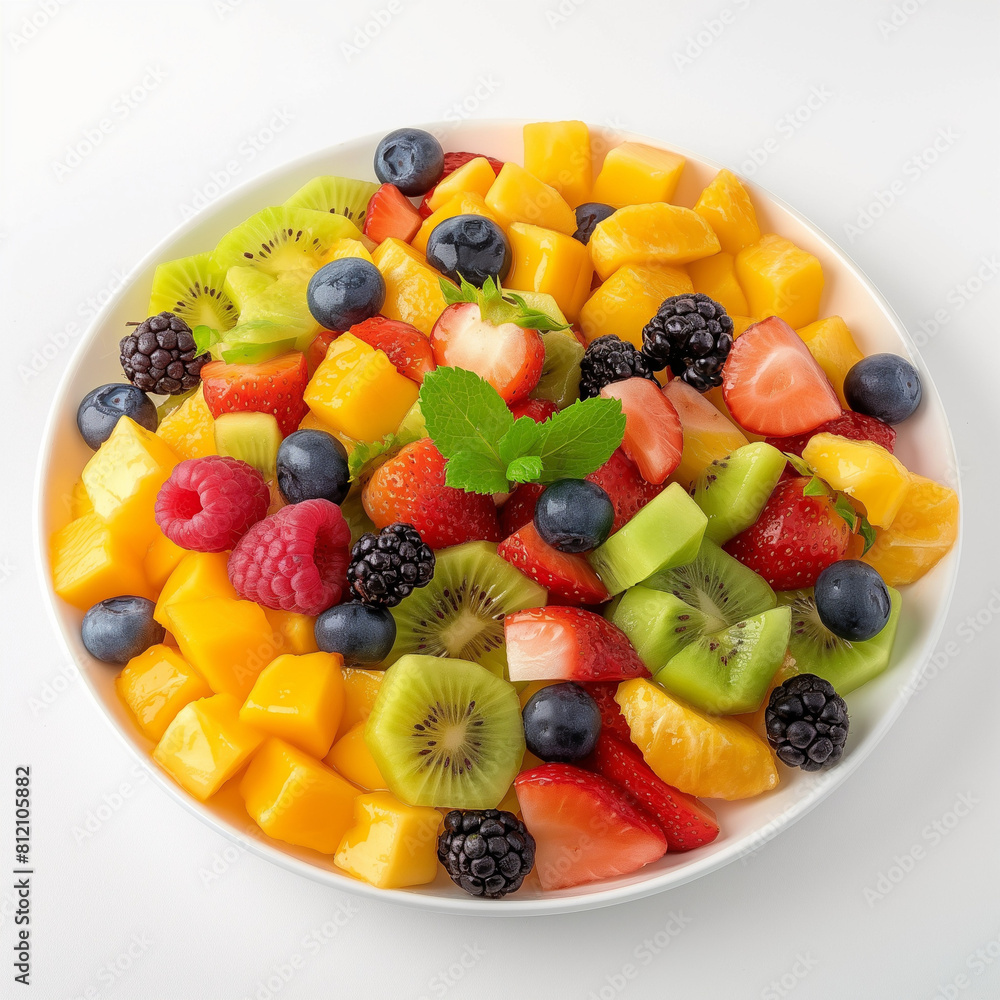 fresh and healthy fruit salad in white plate with white background. fresh and healthy fruit salad in white plate with white background.