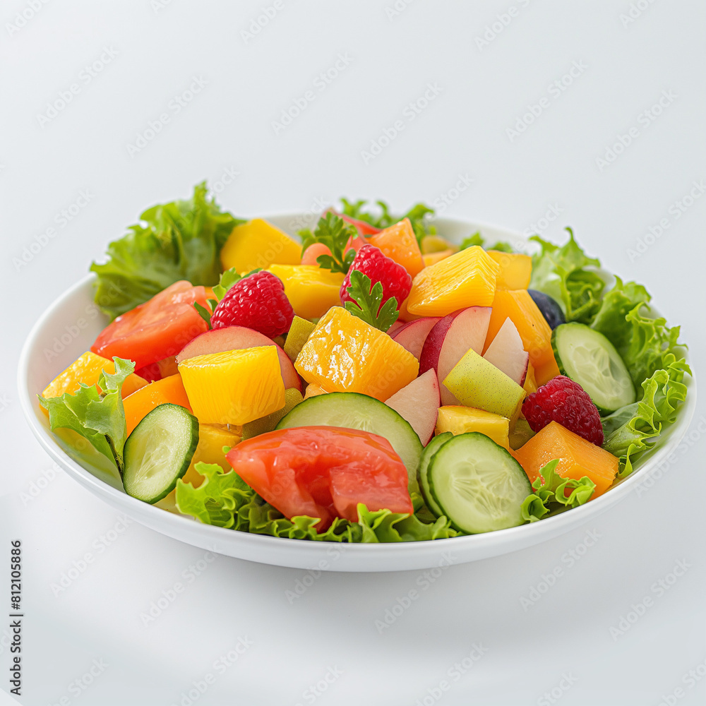 fresh and healthy fruit salad in white plate with white background. fresh and healthy fruit salad in white plate with white background.