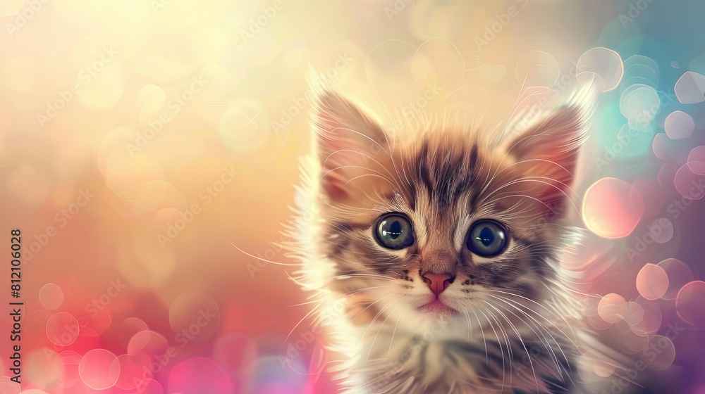 adorable kitten portrait with blurred cat in background cute pet animals digital art illustration