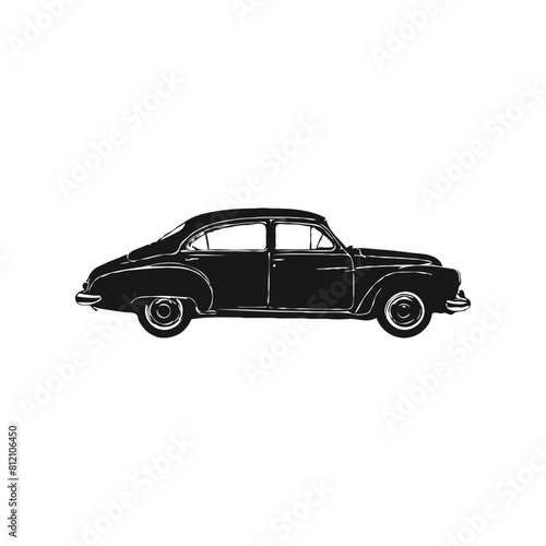 Retro muscle old car vector illustration. Vintage poster of retro car black silhouette