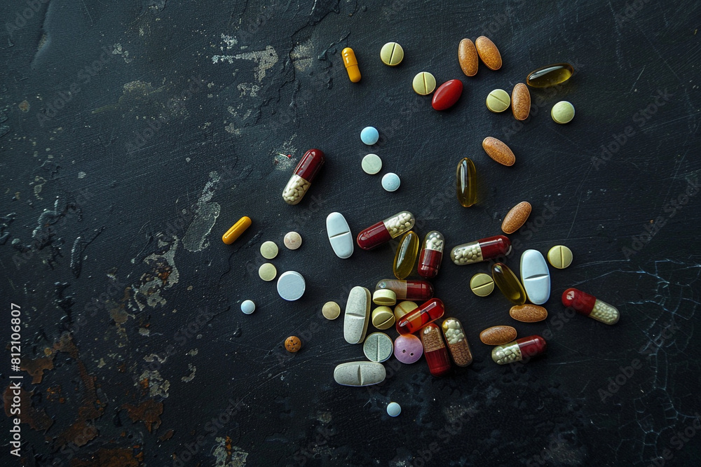 Assorted Medications on a Dark Surface Assorted Medications on a Dark Surface