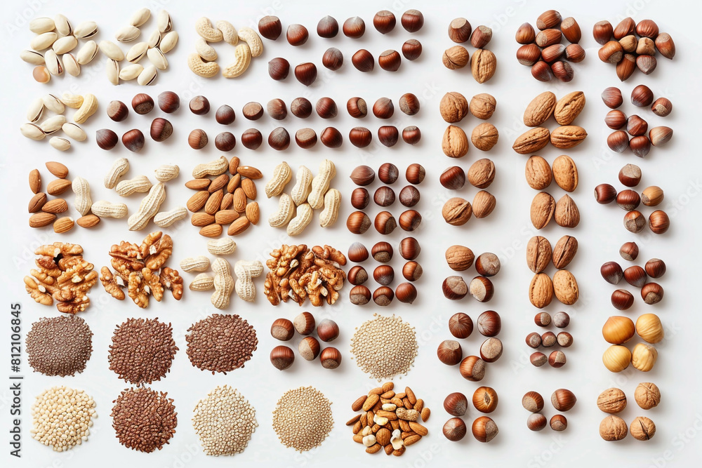 Assorted Nuts Collection on White Background Assorted Nuts Collection on White Background