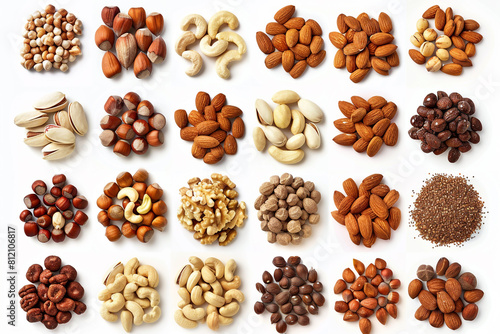 Assorted Nuts Collection on White Background 