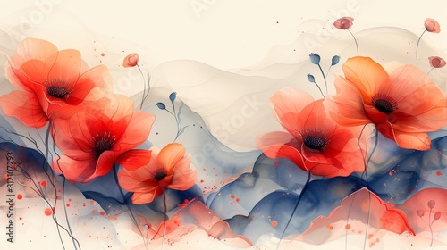 Flower art background modern. Hand drawn watercolor flowers paintbrush line art illustration for wallpaper  banners  prints  posters  covers  greeting cards  and more.