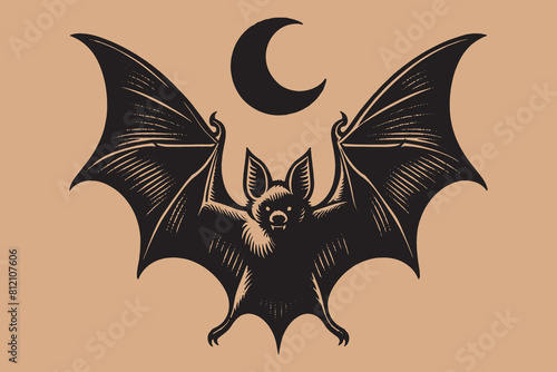 Bat. vintage engraving illustration. Logo, emblem, icon
