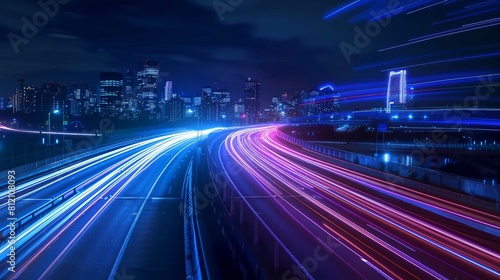 Smart city with speed line glowing light trail surround the city. big data connection technology concept.