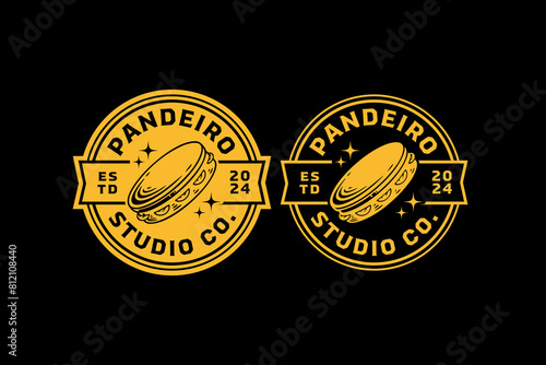 pandeiro music instrument badge logo vector for music festival, studio and entertainment