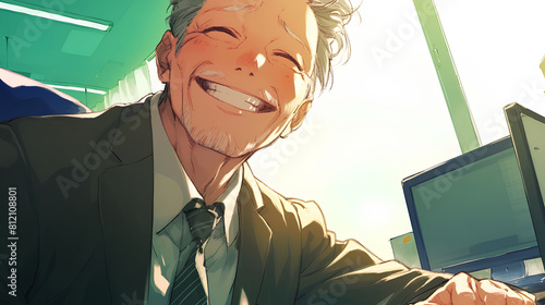 office businessman boss man anime style