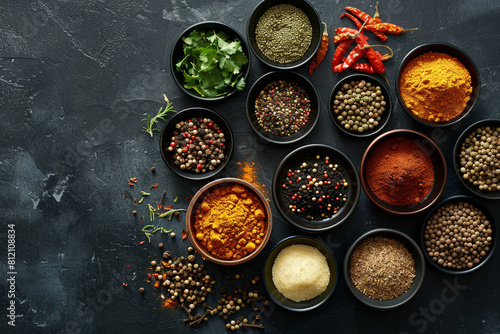 Wallpaper Mural Assorted Spices in Bowls on Dark Textured Background  Torontodigital.ca