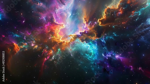 cosmic spectacle massive nebula exploding in deep space galaxies twinkling in the distance vibrant colors aweinspiring digital artwork