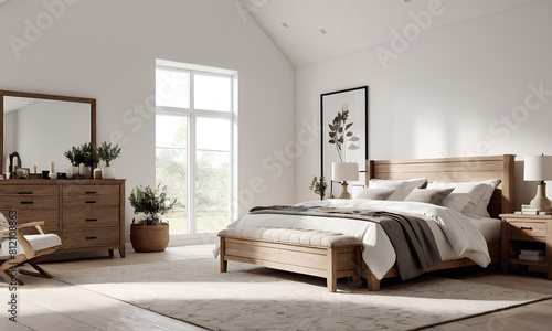 Contemporary Farmhouse King Bedroom  Minimalist White Interior Design