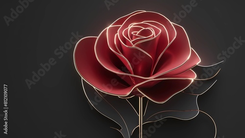 Ilustración de rosa: Celebraciones de bodas adornadas con un marco floral y un ramo rojo como expresión de amor y alegría. Elegante representación: Rosa roja, ícono de amor y pasión photo