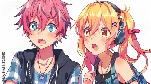 cute male and female anime idols posing adorably ready for photoshoot expressive and charming characters
