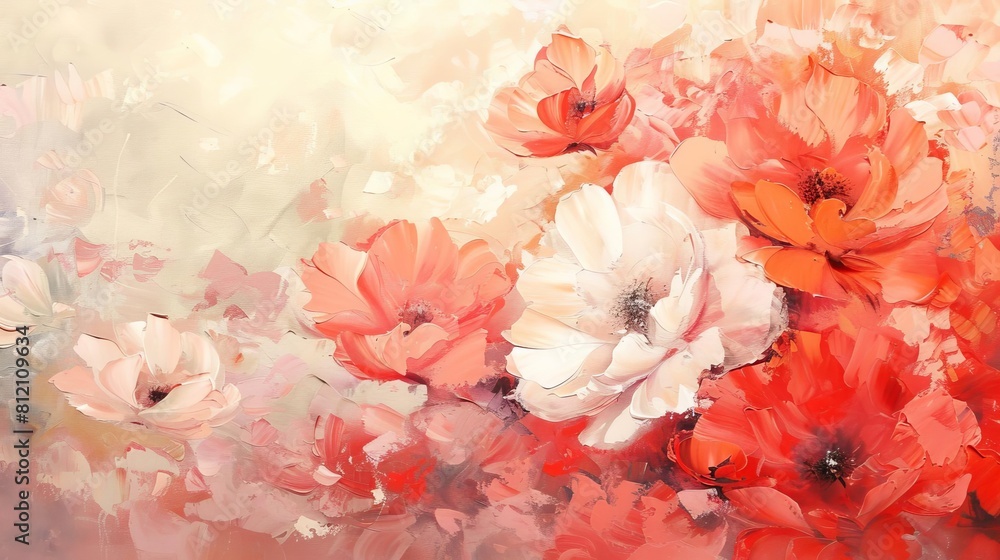 delicate floral abstract intricate red and white petals on clean background modern landscape painting peach pink hues delicate floral abstract intricate red and white petals on clean background modern landscape painting peach pink hues