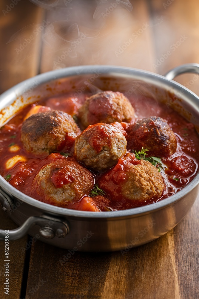 Meatballs with tomato sauce in a small pan Meatballs with tomato sauce in a small pan
