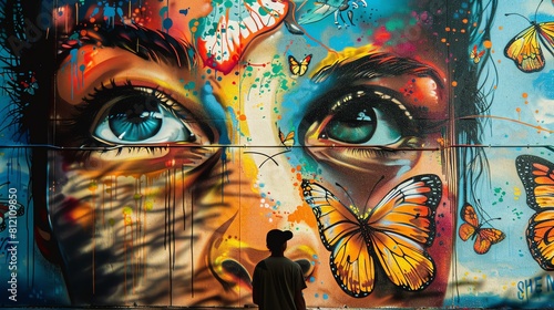 Capture the essence of global events through a dynamic street art portrayal