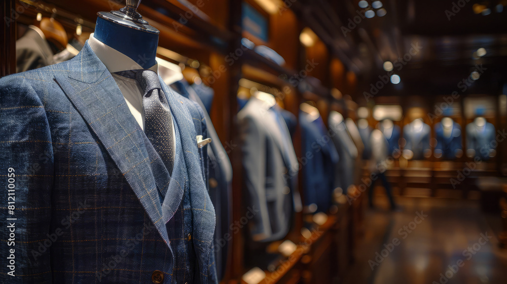 Suits on display in a men's clothing store