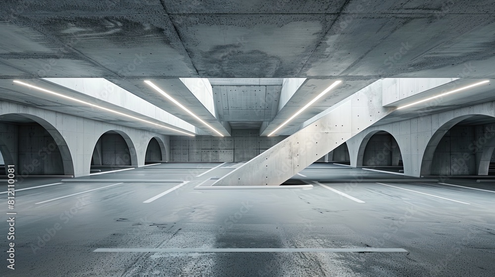 Obraz premium Car park concrete futuristic architecture, empty cement floor