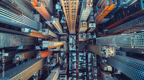 Capture the vibrant cityscape from dizzying heights, showcasing intricate street art and hidden urban gems through a high-angle view Elevate your brand with a fresh perspective