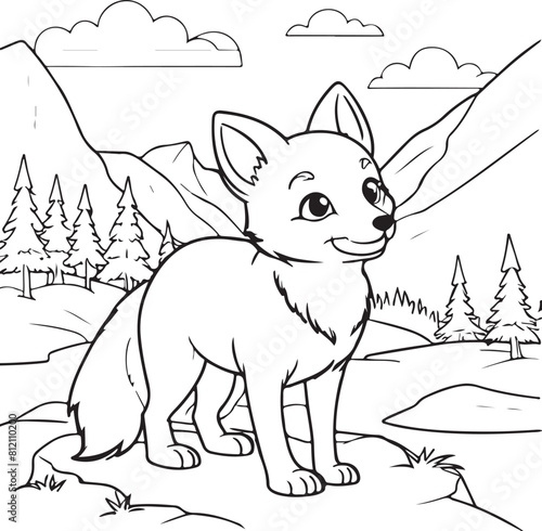 cute kawaii fox outline coloring book, fox coloring page for kids.